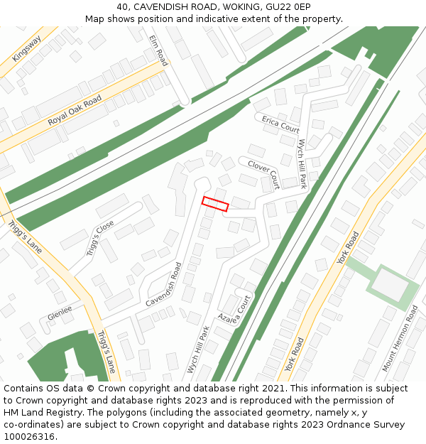 40, CAVENDISH ROAD, WOKING, GU22 0EP: Location map and indicative extent of plot