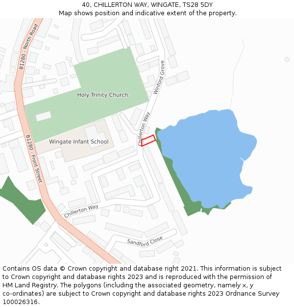 40, CHILLERTON WAY, WINGATE, TS28 5DY: Location map and indicative extent of plot