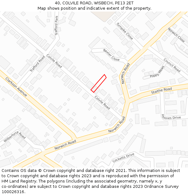 40, COLVILE ROAD, WISBECH, PE13 2ET: Location map and indicative extent of plot