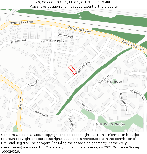 40, COPPICE GREEN, ELTON, CHESTER, CH2 4RH: Location map and indicative extent of plot