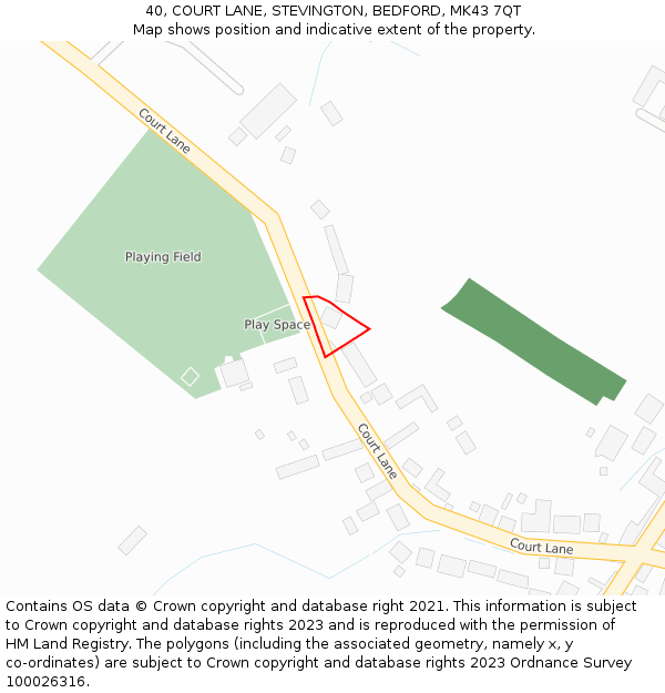 40, COURT LANE, STEVINGTON, BEDFORD, MK43 7QT: Location map and indicative extent of plot