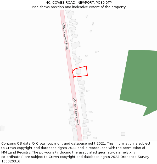 40, COWES ROAD, NEWPORT, PO30 5TP: Location map and indicative extent of plot