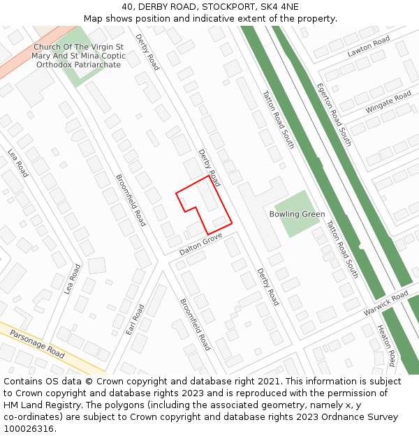 40, DERBY ROAD, STOCKPORT, SK4 4NE: Location map and indicative extent of plot