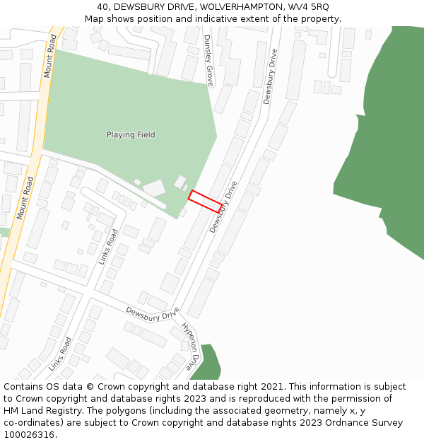 40, DEWSBURY DRIVE, WOLVERHAMPTON, WV4 5RQ: Location map and indicative extent of plot