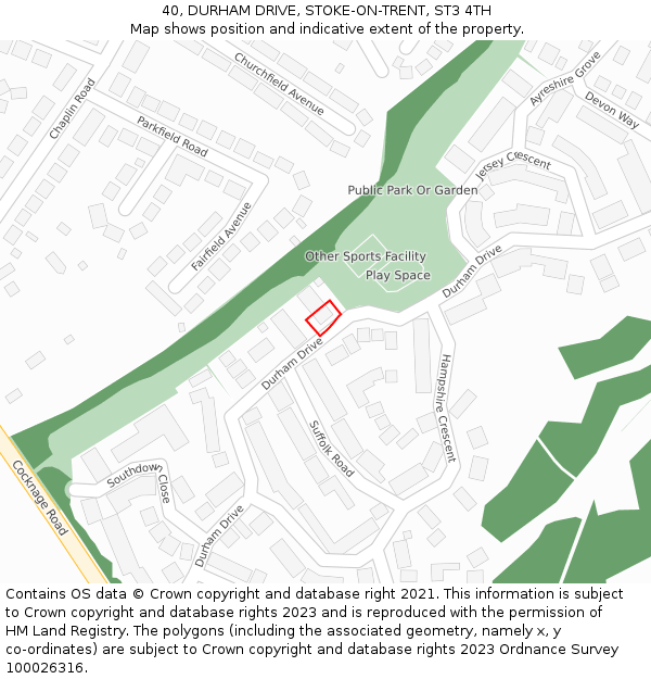 40, DURHAM DRIVE, STOKE-ON-TRENT, ST3 4TH: Location map and indicative extent of plot