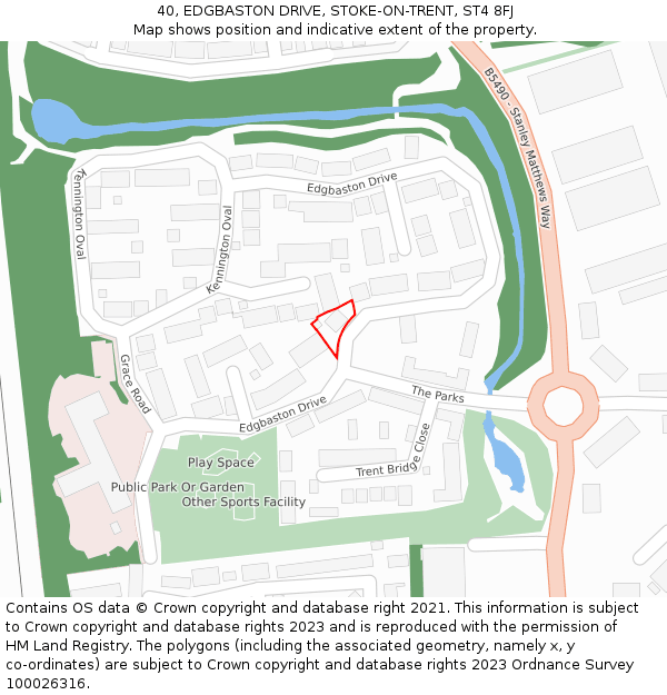 40, EDGBASTON DRIVE, STOKE-ON-TRENT, ST4 8FJ: Location map and indicative extent of plot