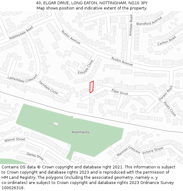 40, ELGAR DRIVE, LONG EATON, NOTTINGHAM, NG10 3PY: Location map and indicative extent of plot