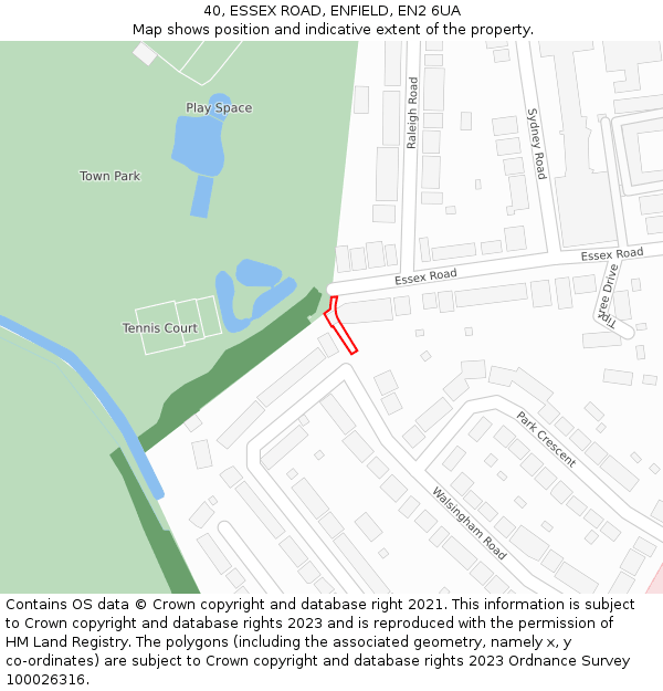 40, ESSEX ROAD, ENFIELD, EN2 6UA: Location map and indicative extent of plot