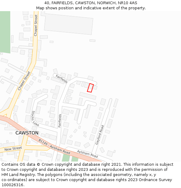 40, FAIRFIELDS, CAWSTON, NORWICH, NR10 4AS: Location map and indicative extent of plot