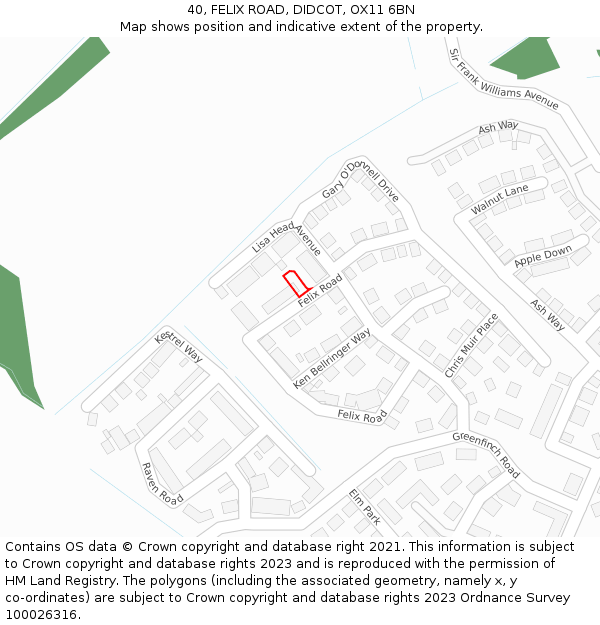 40, FELIX ROAD, DIDCOT, OX11 6BN: Location map and indicative extent of plot
