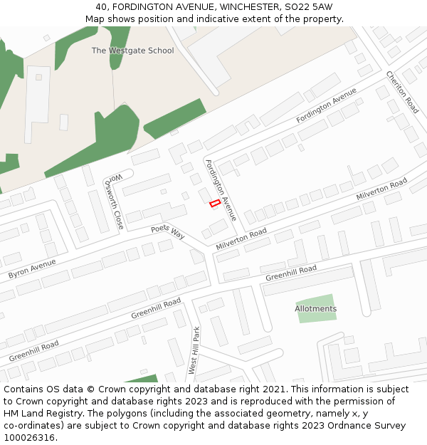 40, FORDINGTON AVENUE, WINCHESTER, SO22 5AW: Location map and indicative extent of plot
