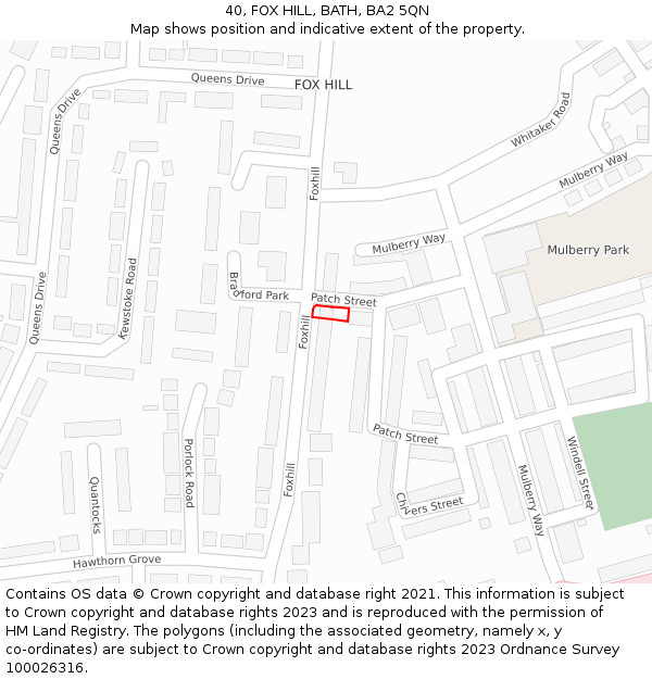 40, FOX HILL, BATH, BA2 5QN: Location map and indicative extent of plot