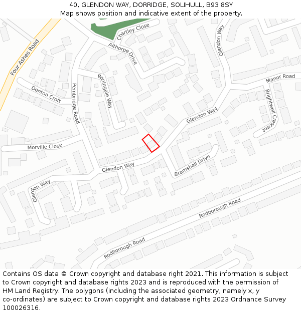 40, GLENDON WAY, DORRIDGE, SOLIHULL, B93 8SY: Location map and indicative extent of plot