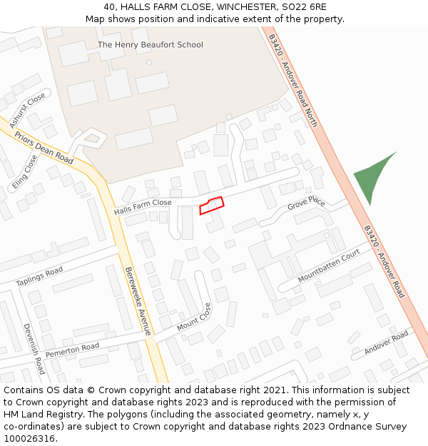 40, HALLS FARM CLOSE, WINCHESTER, SO22 6RE: Location map and indicative extent of plot