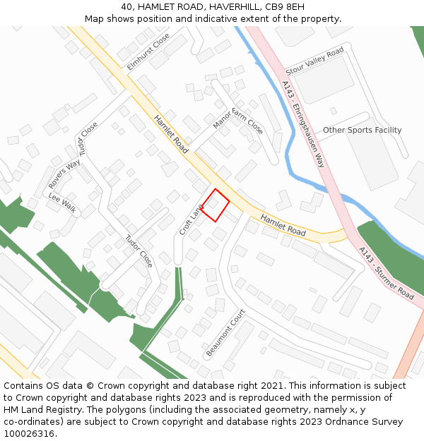 40, HAMLET ROAD, HAVERHILL, CB9 8EH: Location map and indicative extent of plot