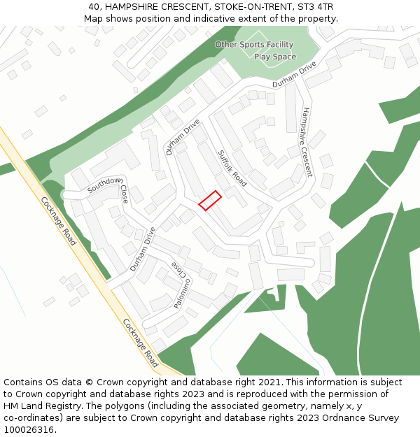 40, HAMPSHIRE CRESCENT, STOKE-ON-TRENT, ST3 4TR: Location map and indicative extent of plot