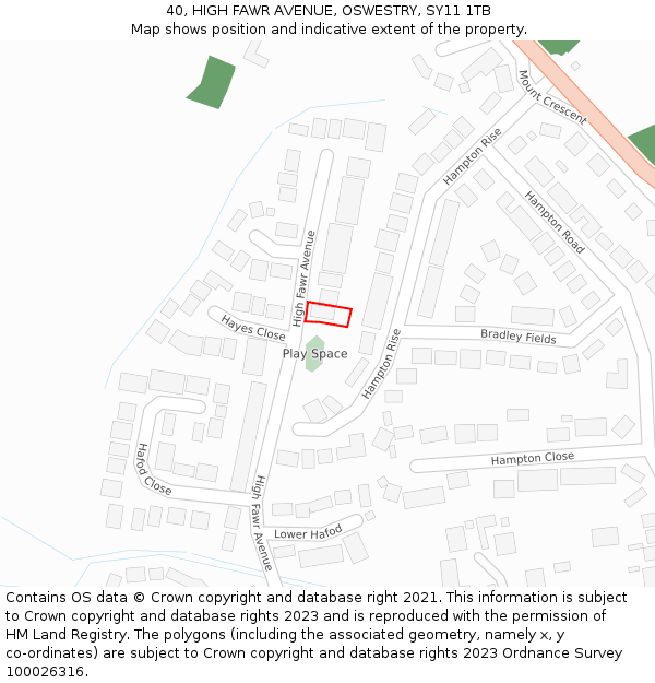 40, HIGH FAWR AVENUE, OSWESTRY, SY11 1TB: Location map and indicative extent of plot