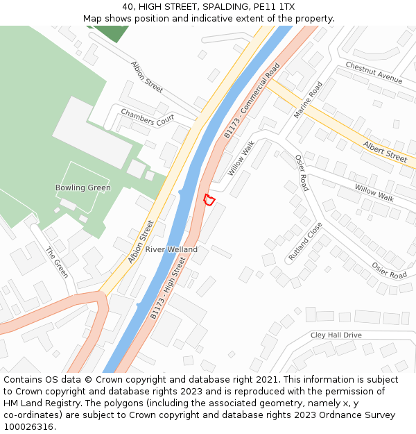 40, HIGH STREET, SPALDING, PE11 1TX: Location map and indicative extent of plot