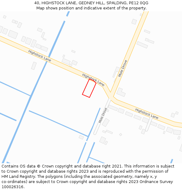 40, HIGHSTOCK LANE, GEDNEY HILL, SPALDING, PE12 0QG: Location map and indicative extent of plot