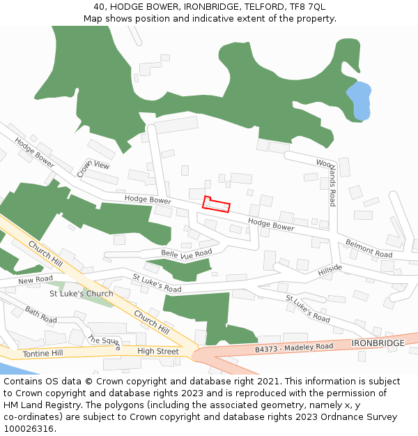 40, HODGE BOWER, IRONBRIDGE, TELFORD, TF8 7QL: Location map and indicative extent of plot