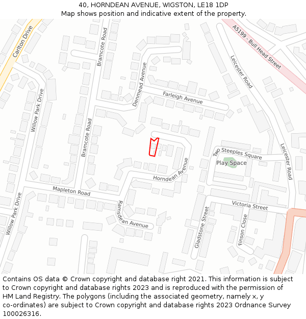 40, HORNDEAN AVENUE, WIGSTON, LE18 1DP: Location map and indicative extent of plot