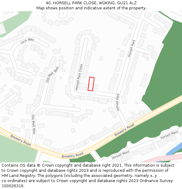 40, HORSELL PARK CLOSE, WOKING, GU21 4LZ: Location map and indicative extent of plot