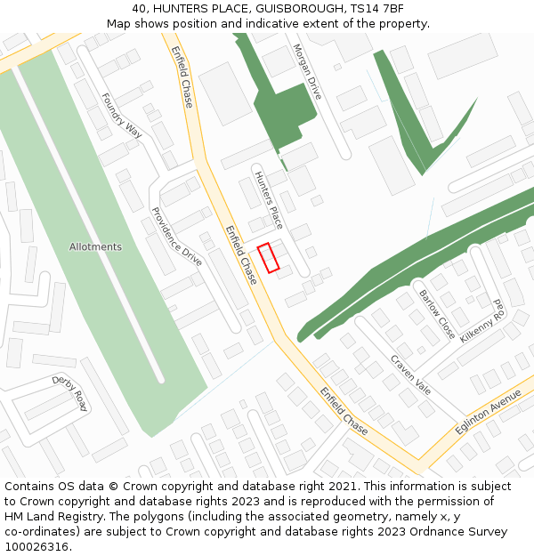 40, HUNTERS PLACE, GUISBOROUGH, TS14 7BF: Location map and indicative extent of plot