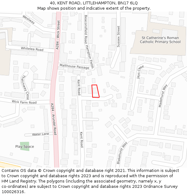 40, KENT ROAD, LITTLEHAMPTON, BN17 6LQ: Location map and indicative extent of plot