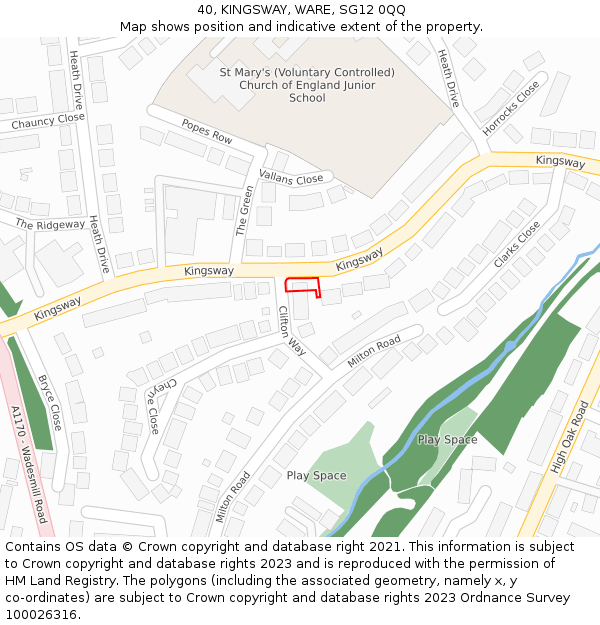 40, KINGSWAY, WARE, SG12 0QQ: Location map and indicative extent of plot