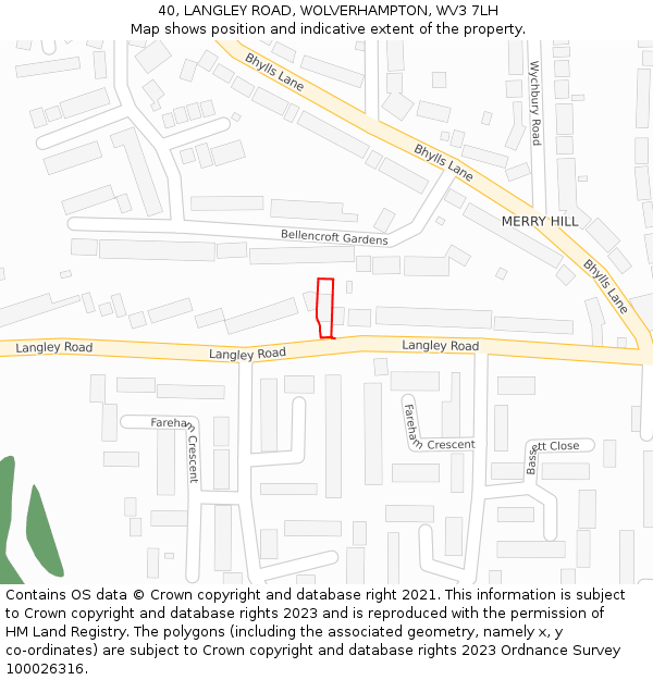 40, LANGLEY ROAD, WOLVERHAMPTON, WV3 7LH: Location map and indicative extent of plot