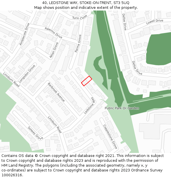 40, LEDSTONE WAY, STOKE-ON-TRENT, ST3 5UQ: Location map and indicative extent of plot