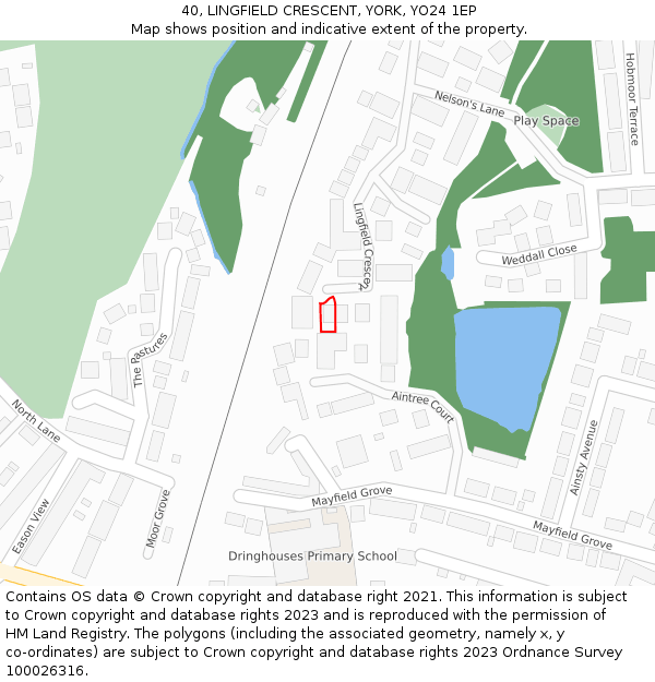 40, LINGFIELD CRESCENT, YORK, YO24 1EP: Location map and indicative extent of plot