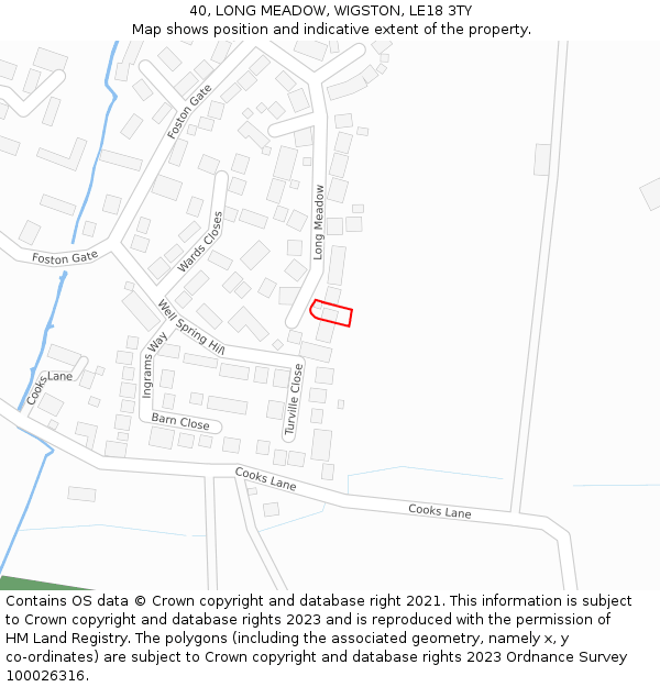 40, LONG MEADOW, WIGSTON, LE18 3TY: Location map and indicative extent of plot