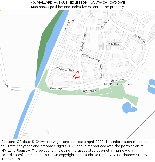 40, MALLARD AVENUE, EDLESTON, NANTWICH, CW5 5WE: Location map and indicative extent of plot