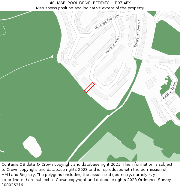 40, MARLPOOL DRIVE, REDDITCH, B97 4RX: Location map and indicative extent of plot