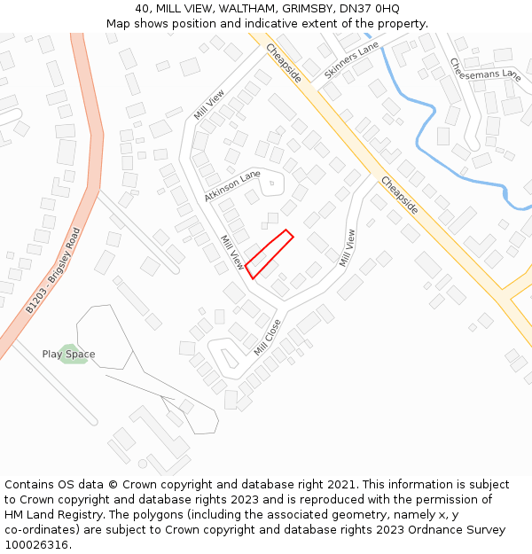 40, MILL VIEW, WALTHAM, GRIMSBY, DN37 0HQ: Location map and indicative extent of plot