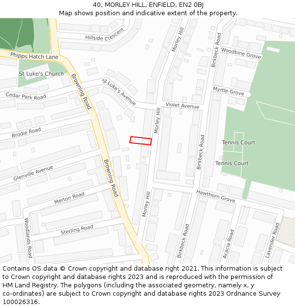 40, MORLEY HILL, ENFIELD, EN2 0BJ: Location map and indicative extent of plot