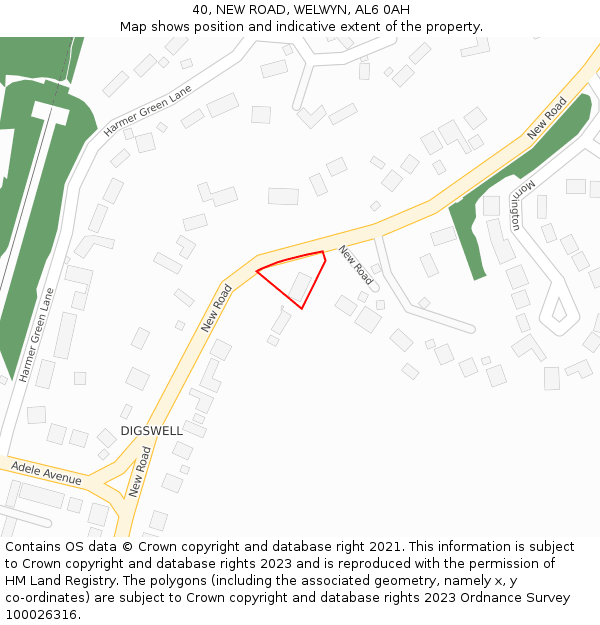 40, NEW ROAD, WELWYN, AL6 0AH: Location map and indicative extent of plot