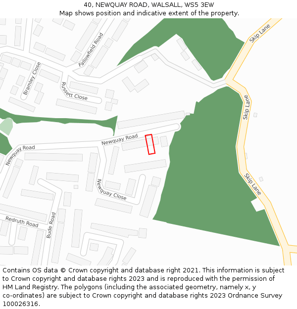 40, NEWQUAY ROAD, WALSALL, WS5 3EW: Location map and indicative extent of plot