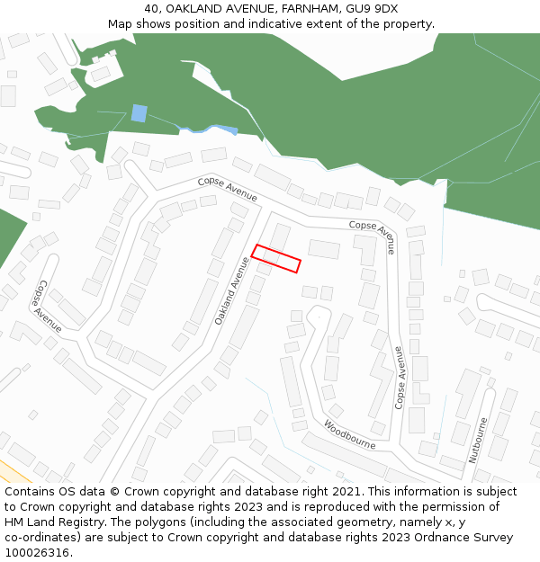 40, OAKLAND AVENUE, FARNHAM, GU9 9DX: Location map and indicative extent of plot