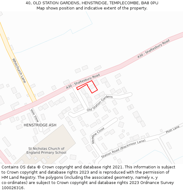 40, OLD STATION GARDENS, HENSTRIDGE, TEMPLECOMBE, BA8 0PU: Location map and indicative extent of plot