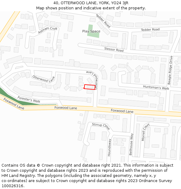 40, OTTERWOOD LANE, YORK, YO24 3JR: Location map and indicative extent of plot