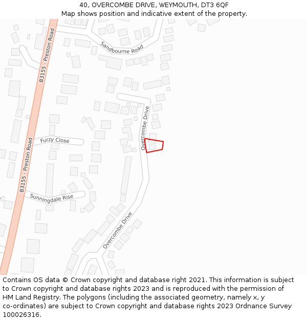 40, OVERCOMBE DRIVE, WEYMOUTH, DT3 6QF: Location map and indicative extent of plot