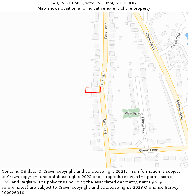 40, PARK LANE, WYMONDHAM, NR18 9BG: Location map and indicative extent of plot