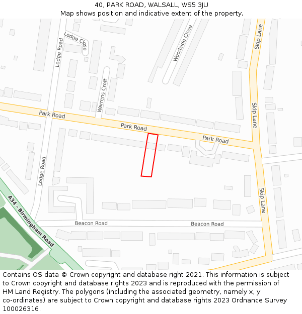 40, PARK ROAD, WALSALL, WS5 3JU: Location map and indicative extent of plot