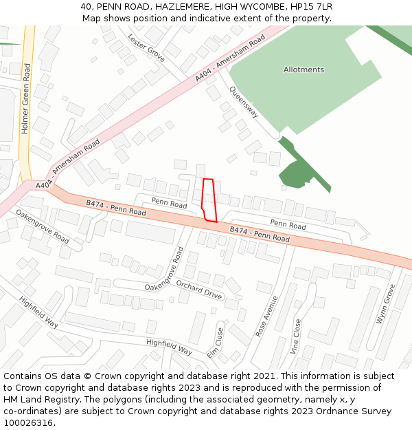 40, PENN ROAD, HAZLEMERE, HIGH WYCOMBE, HP15 7LR: Location map and indicative extent of plot