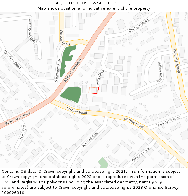 40, PETTS CLOSE, WISBECH, PE13 3QE: Location map and indicative extent of plot