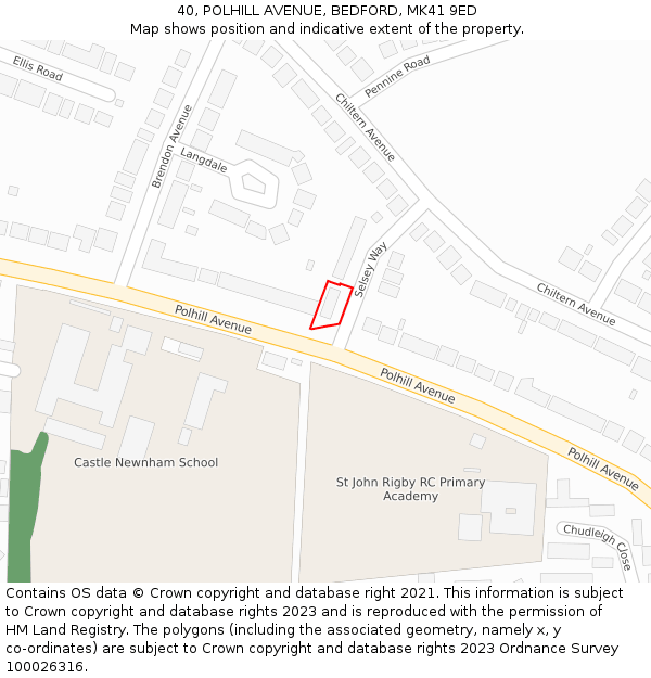 40, POLHILL AVENUE, BEDFORD, MK41 9ED: Location map and indicative extent of plot