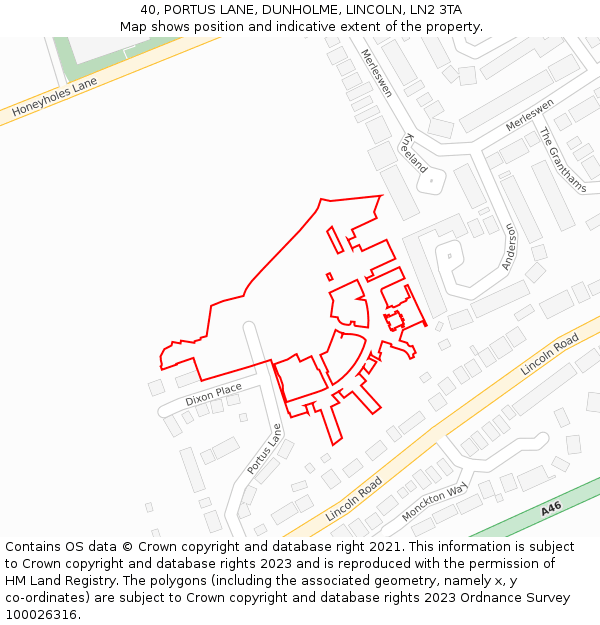 40, PORTUS LANE, DUNHOLME, LINCOLN, LN2 3TA: Location map and indicative extent of plot