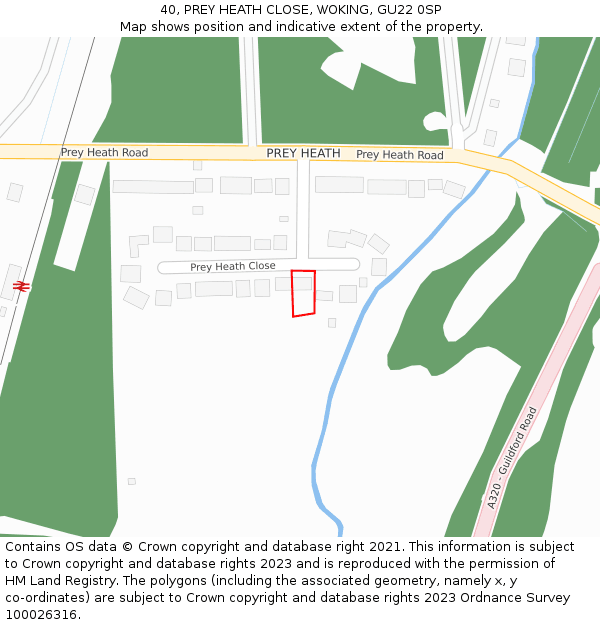 40, PREY HEATH CLOSE, WOKING, GU22 0SP: Location map and indicative extent of plot